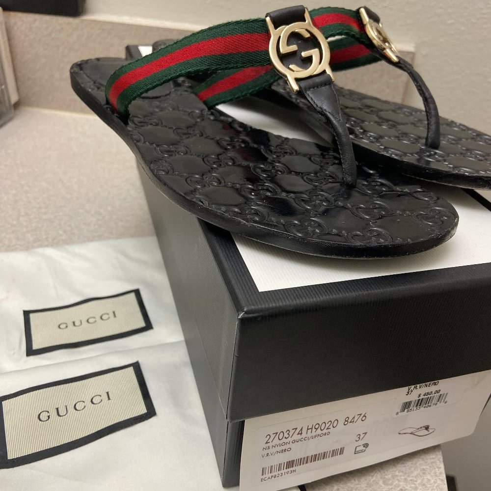 Gucci GG Web Thong Sandals